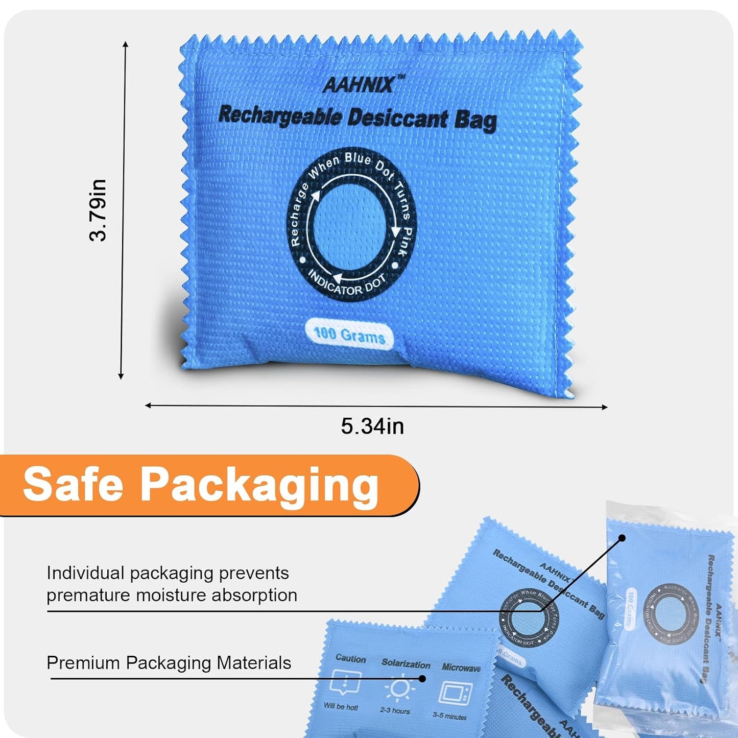 10 Pack Rechargeable Silica Gel Packets, 100g Each - Moisture Absorbers for Storage Bins, Safe Dehumidifier Bags, Desiccant Packs for Closets, Cars, and Electronics