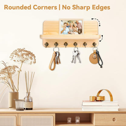 Key Holder for Wall, Mail Organizer Wall Mount with 6 Hooks Wooden Hanging Key Rack for Home Decor, Hallway, Entryway (Yellow)