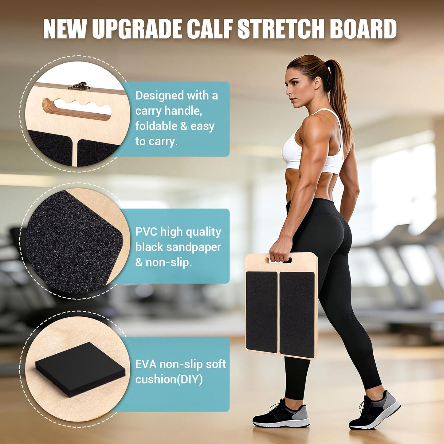 Slant Board Calf Stretch with Stretch Strap, 300 lb Portable Incline Board | Training Poster, Non-Slip Adjustable Wooden Calf Mobility Board for Calf Ankle Knees Achilles Physical Therapy Leg Exerciser