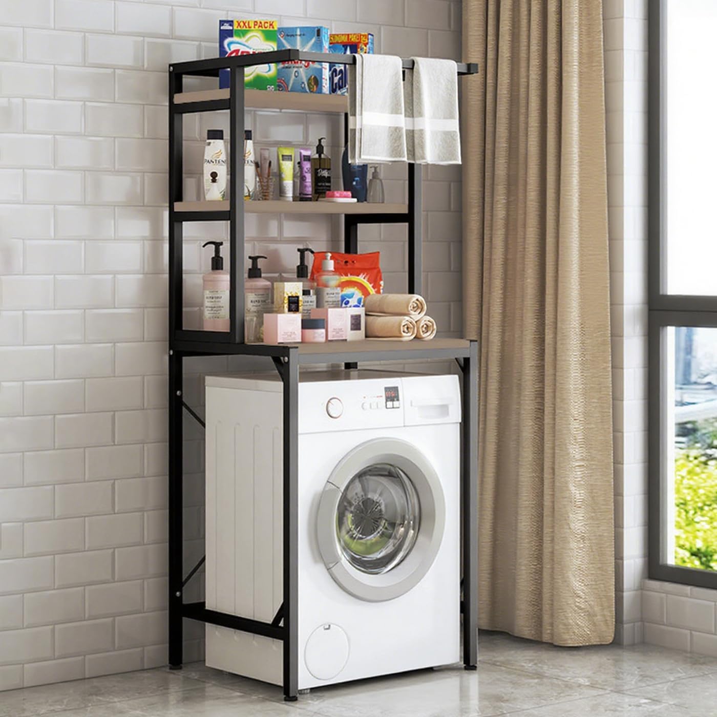 Gdrasuya10 3 Tier Over the Washer and Dryer Storage Shelf, Black Washing Machine Storage Utility Rack Freestanding Laundry Storage Shelf Organizer Space Save for Laundry Room Organization