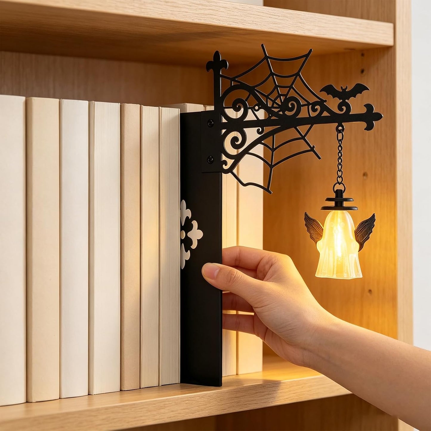 Library Lantern-Decorative Bookshelf Lighting, Mini Bookshelf Lamp Slides Between Books, Warm Amber LED Bookshelf Lights for Book Nook, Shelf Decor Gift for Book Lovers(Classic Lantern)