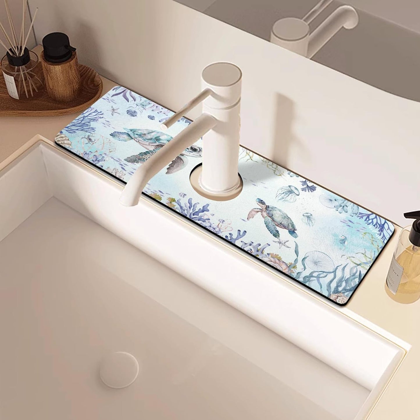 Sink Faucet Absorbing Mat, 2 Pack Drying Mat Around Faucet Sink Splash Guard Behind Faucet Sinkmat For Kitchen Bathroom Island Rv 24 * 5.5 Inch (60 * 14 cm)
