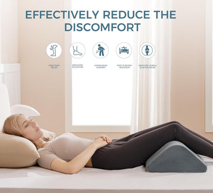 Knee Wedge Pillow for Post-Surgery Recovery-Leg Elevation Support for Sleep Position, Alleviating Lower Back & Hip Pain Enhancing Circulation in Ankles Legs Triangle Pillow with Removable Cover