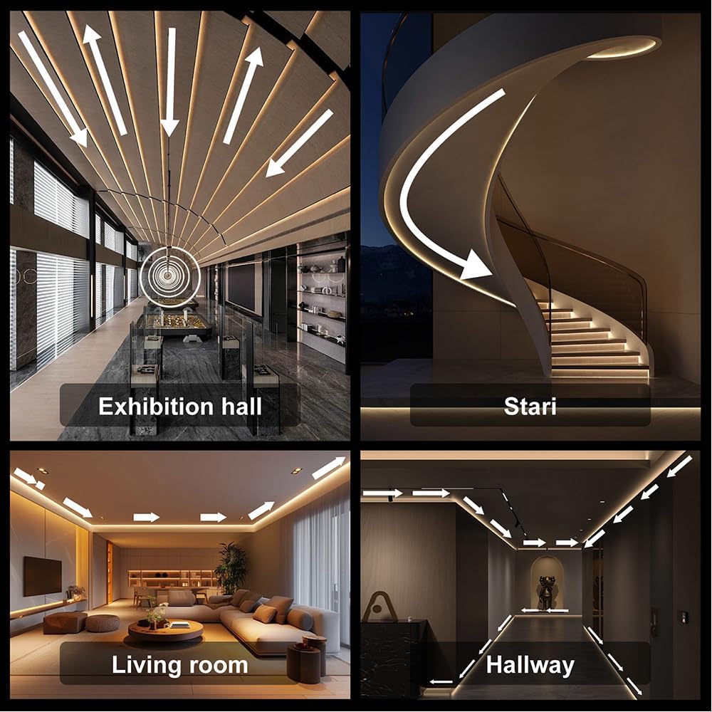 Motion Sensor LED Strip Lights - Chasing Effect Auto ON/Off for Stairs, Bedroom, Under Cabinet - 16.4ft White, Intelligent Motion Sensor Stair Lights
