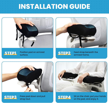 Memory Foam Armrest Pads, Pressure Relief Elbow Cushion, Non-Slip Hook & Loop Straps for Office, Gaming Chair & Wheelchair, Machine Washable, 2-Pack