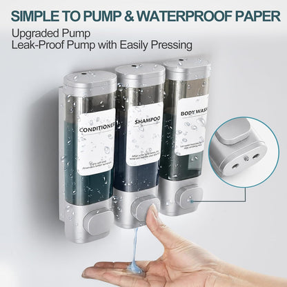 Shampoo Conditioner Shower Soap Dispenser 3 Chamber Wall Mount Black | Refillable. Leakproof 900ml. No-Drill Wall Mount. Soap, Shampoo, Conditioner, Body Wash, Shower Gel, Bathroom Set. BPA-Free.