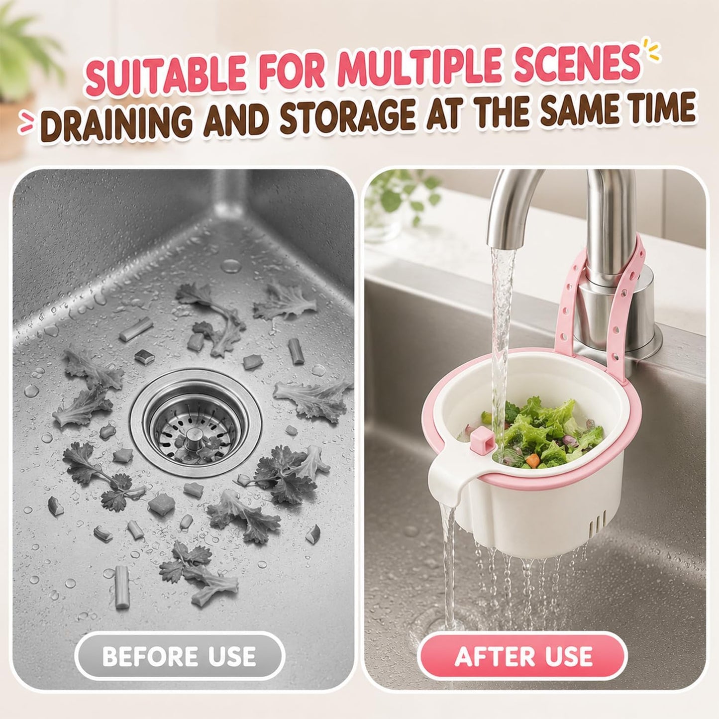 Hanging Sink Drain Basket,2026 New Cactus Kitchen Sink Strainer Basket,Multifunctional Kitchen Sink Strainer Press Automatic Dumping Basket,Self-Cleaning Faucet Hanging Filter Basket(Green)