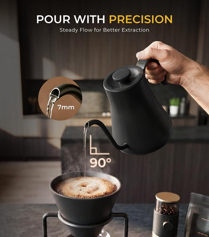 Epeios Gooseneck Electric Kettle 1°F Temperature Control,1200W,0.9L,Black | Rapid Heating, for Pour Over Coffee & Tea,Hot water Boiler,Brew Timer, 304 Stainless Steel Interior, Auto Shut-Off