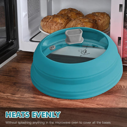 Microwave Splatter Cover Glass Splatter Guard Lid with Collapsible Silicone for Food Pot Cover Plate Cover 10.8 inch Black