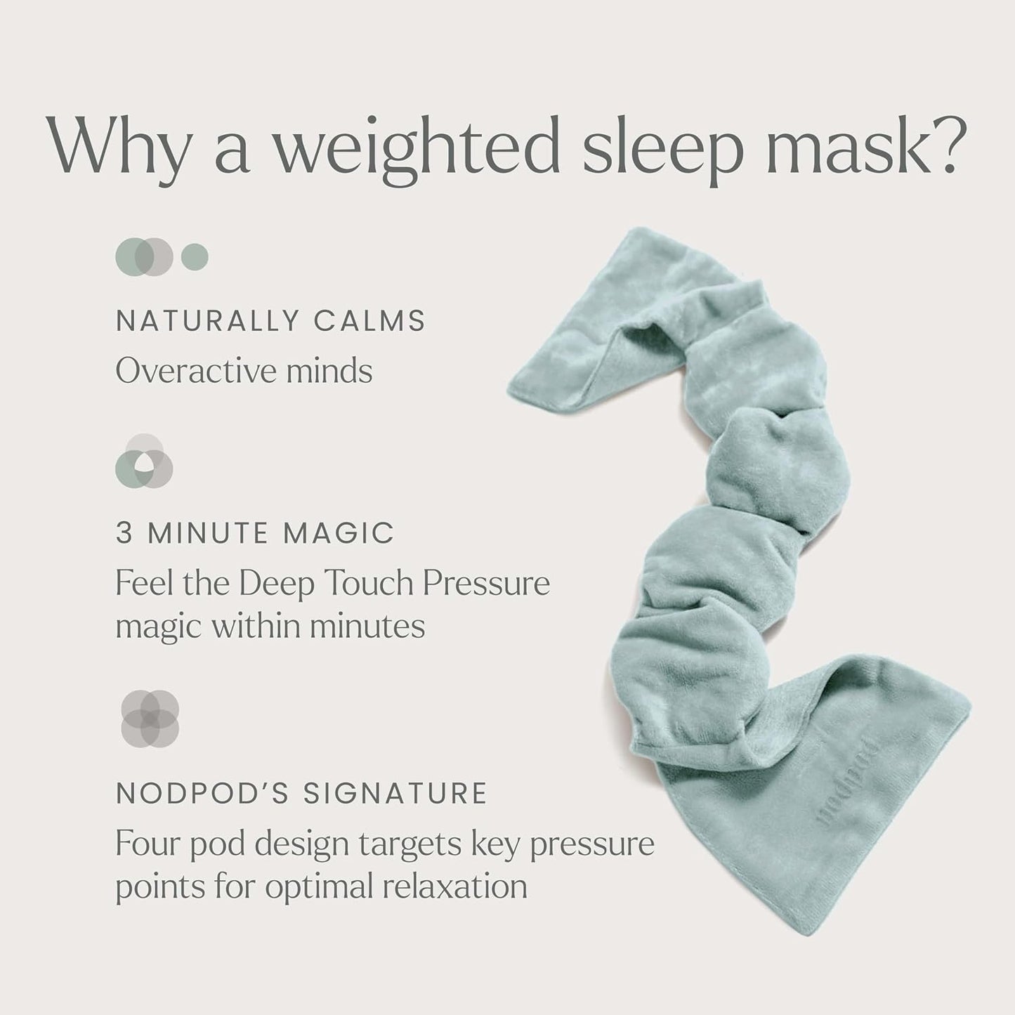 Nodpod Mineralized Silk Gentle Pressure Sleep Mask - Strap-Free, Light-Blocking Design for Sleep, Travel & Relaxation - Weighted Eye Pillow, Machine Washable (Willow)
