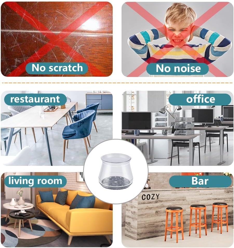 Ansible 24 Pcs Chair Leg Floor Protectors Square | Silicone Felt Furniture Leg Pads Caps Covers for Hardwood Floors (Fit:1-1/16" to 1-5/8")