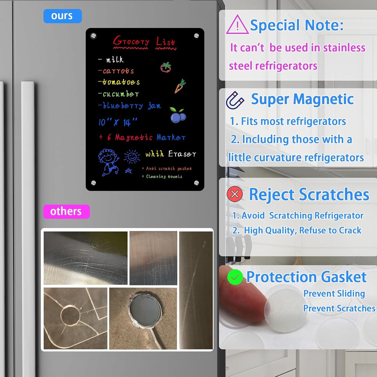 JonXon 8"x12" Acrylic Magnetic Dry Erase Board for Fridge, Clear Acrylic Magnet Calendar for Refrigerator,Includes 6 Dry Erase Markers(Clear Blank)