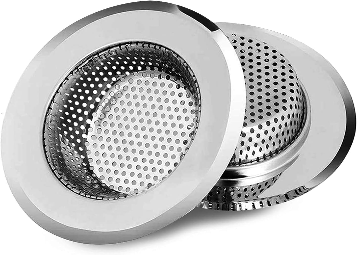 2pcs Heavy Duty Stainless Steel Slop Basket Filter Trap, 2.75" Top / 1" Mesh Metal Sink Strainer Shower Drain Hair Catcher for Kitchen Bathroom Bathtub Wash Basin Floor Balcony Drain Hole, Utility