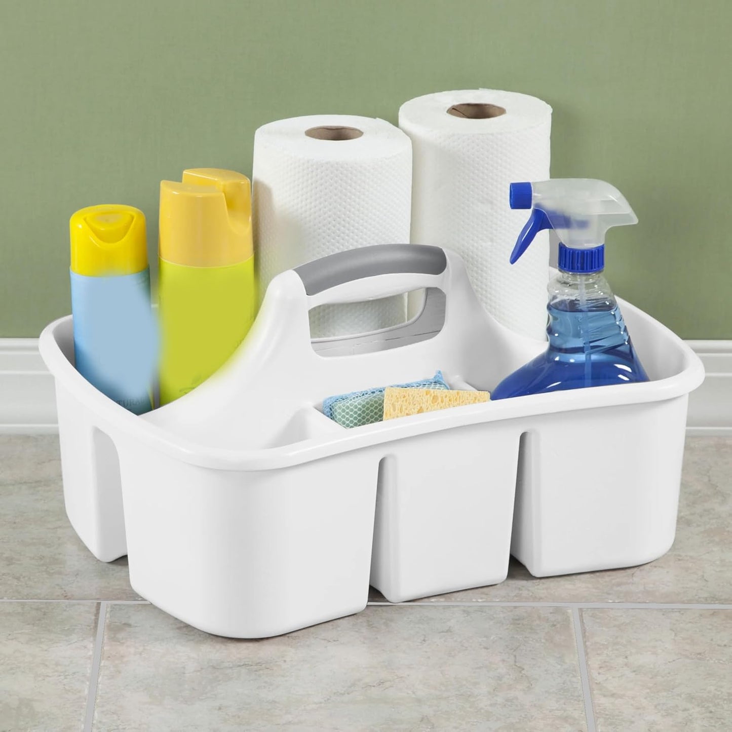 Large 5 Gal Divided Cleaning Caddy with Handle | Divided compartments, portable storage, 17.75 x 13.25 x 7.75 in, ideal for housekeeping, dorm and shower use