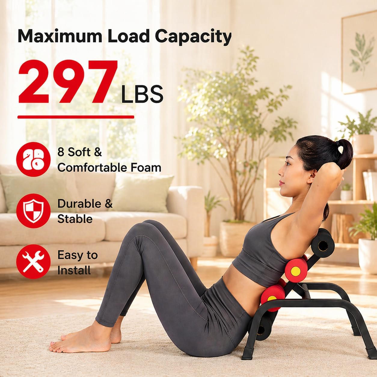 Mini Inversion Table with Back Massage Roller, Back Stretching Machine | Back Pain Relief, Easy to Assemble & 297LBS Weight Capacity, Spinal Decompression Table for Home Gym