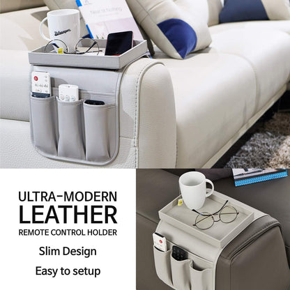 NEATOPA Couch Remote Caddy Control Holder Sofa Organizer with Detachable Wooden Snack Tray for Recliner Mattresses Chair Armrests with 4 Slots - 1 Large Pockets and 3 Small Pockets (Brown)