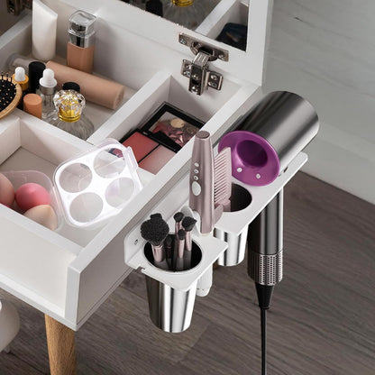 Hair Tool Organizer Wall Mount, White Acrylic Hot Tool Holder with 2Cups, Bathroom Hair Styling Accessories Storage Organizer for Flat Iron, Blow Dryer, Curling Wand