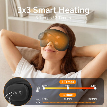 Cordless Heated Sleep Eye Mask: 3 Heat & 3 Timer Settings, USB-C Rechargeable Heated Sleep Mask with Washable Cover, 3D Zero-Pressure Eye Design, Foldable & Portable for Home and Travel
