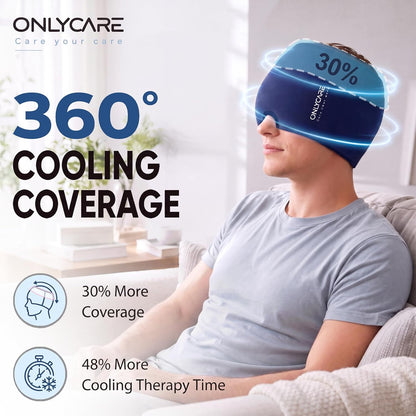 ONLYCARE Migraine Relief Cap, Headache Relief Cold Cap with Odorless Gel | Cooling Hat Head Wrap Soothing Face Ice Pack Mask Products for Tension Stress Hangover & Puffy Eyes, Relaxing Gifts for Women