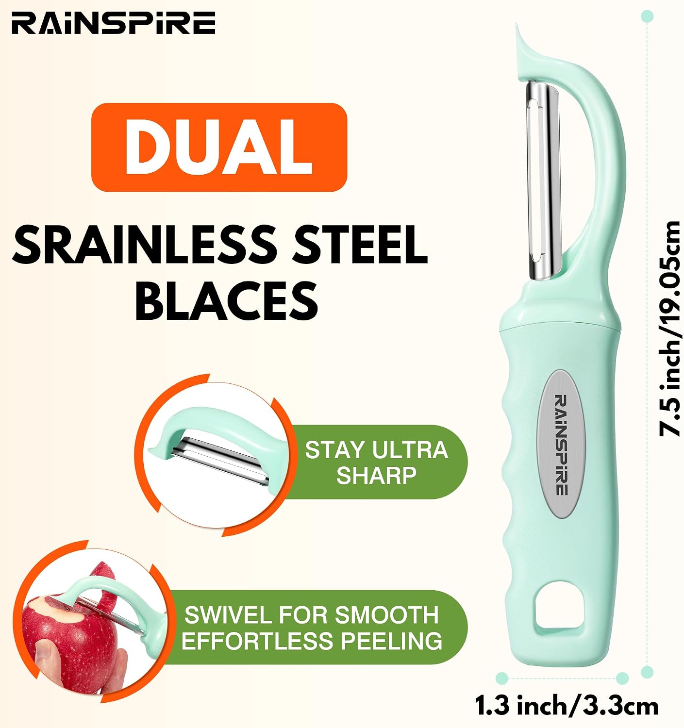 Rainspire Vegetable Peeler Potato Peelers for Kitchen, Sharp Stainless Steel Blades Veggie, Comfortable Handle Fruit Peeler, Carrot Peeler Apple Peeler Dishwasher Safe Black, 1-Pack