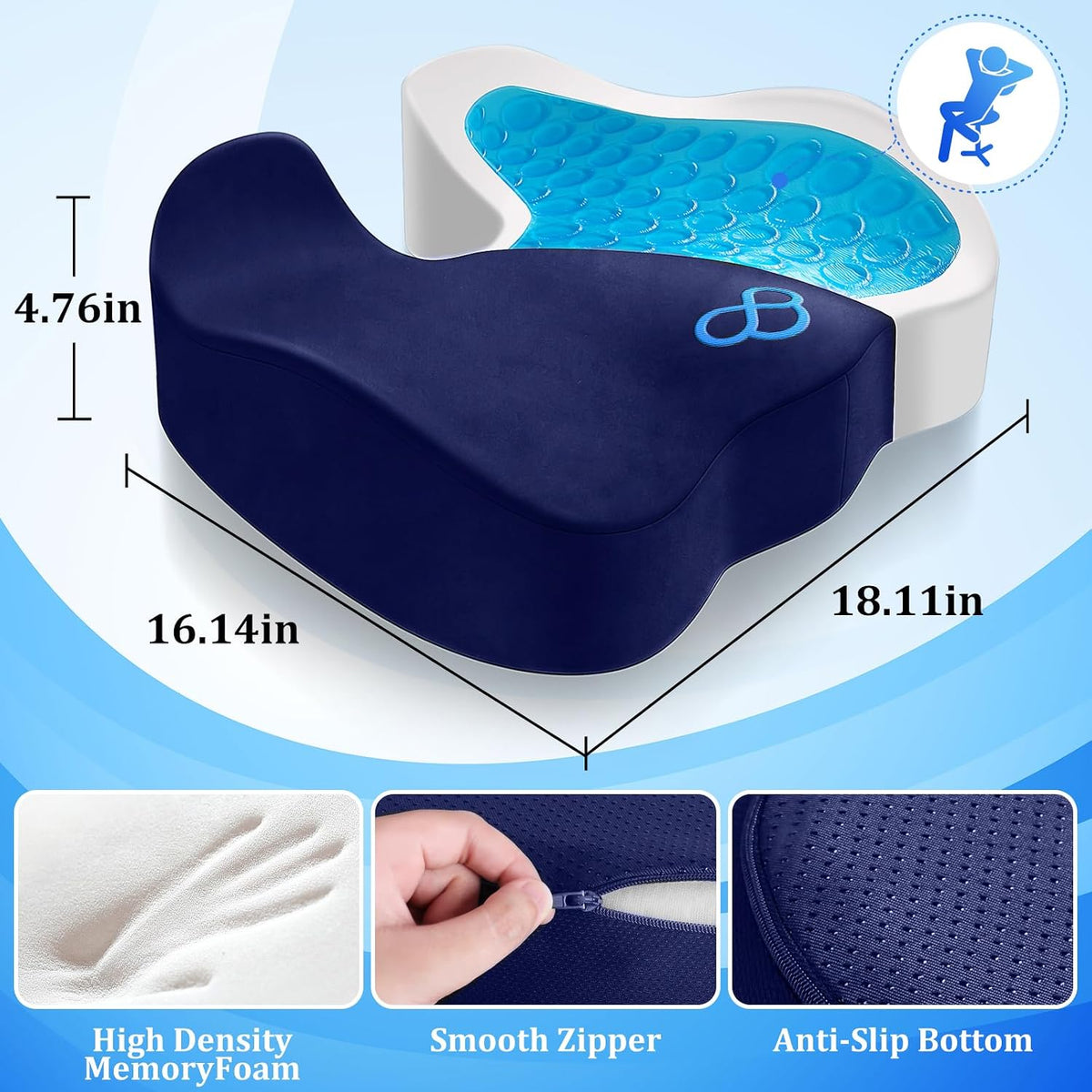 CushyOasis Seat Cushion, Gel Memory Foam Office Chair Cushions, (Black)