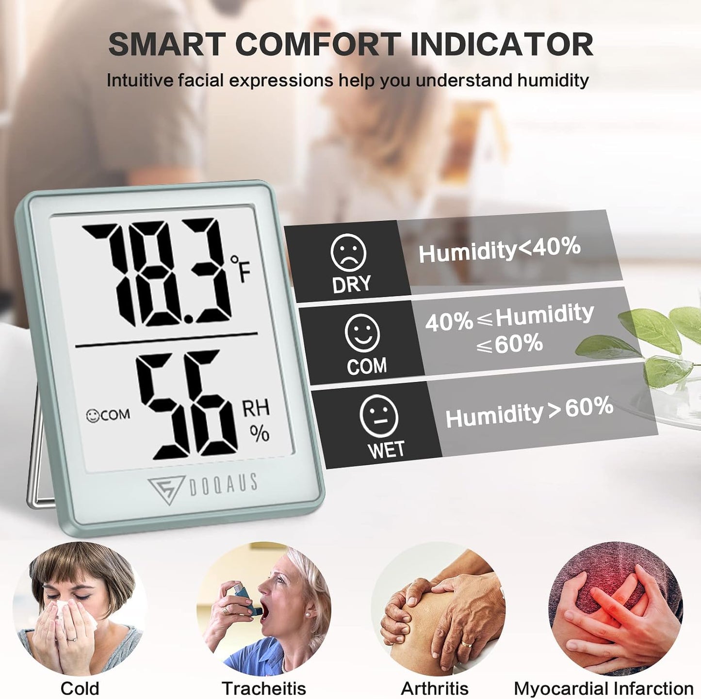 DOQAUS Digital Hygrometer Indoor Thermometer Humidity Meter, Black | Mini Room Thermometer, 5s Fast Refresh, Accurate Temperature and Humidity Monitor for House, Baby Room, Greenhouse, Incubator