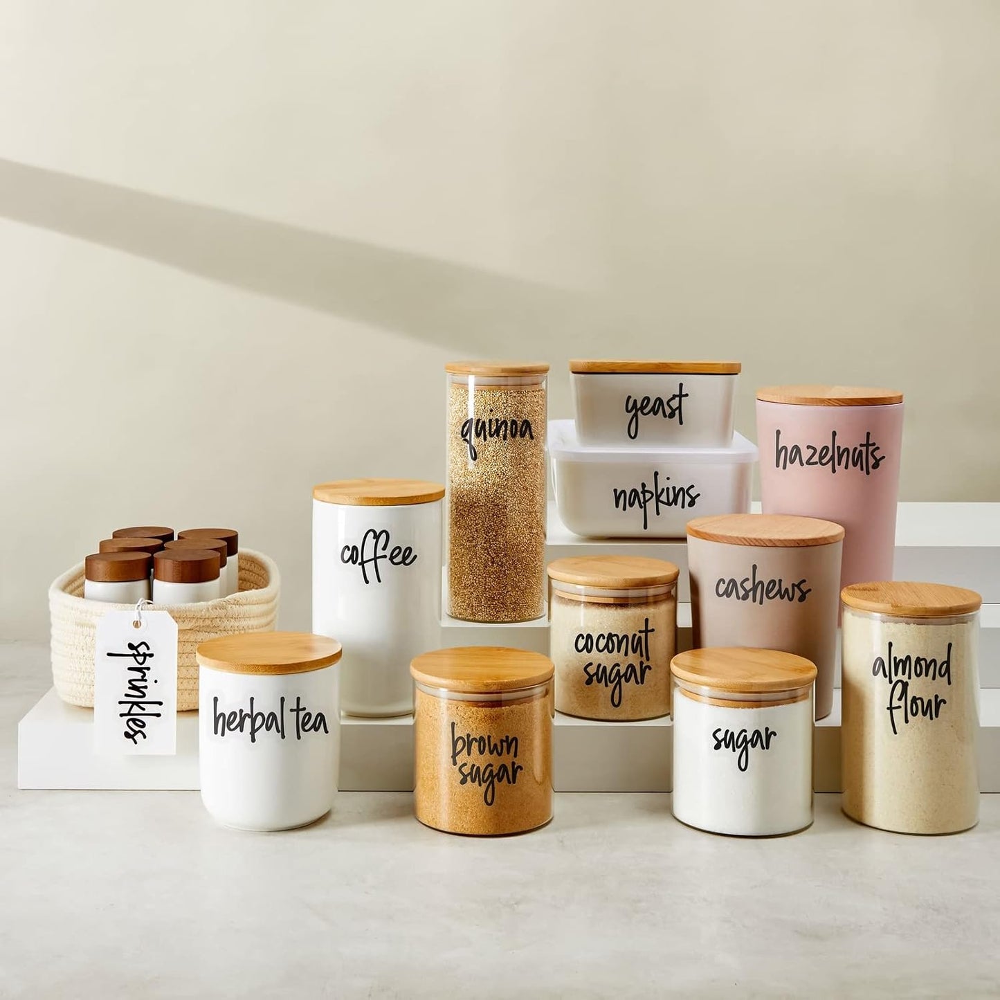 Talented Kitchen Pantry Labels for Food Containers - 157-Piece, Black Script Vinyl - Jar & Bin Labels & Food Storage Organization Stickers