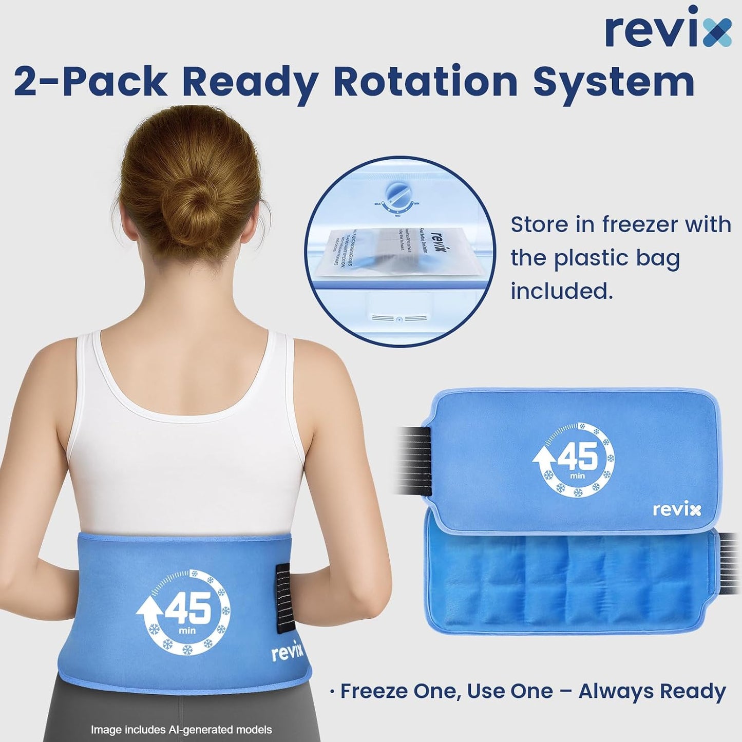 REVIX Ice Pack for Injuries Reusable, 14 × 7" Gel Cold Compress with Strap | 45-Min Long-Lasting Gel Cold Pack for Knee, Shoulder, Lower Back, Leg, Flexible Ice Wrap, Universal Use for Arm, Hip