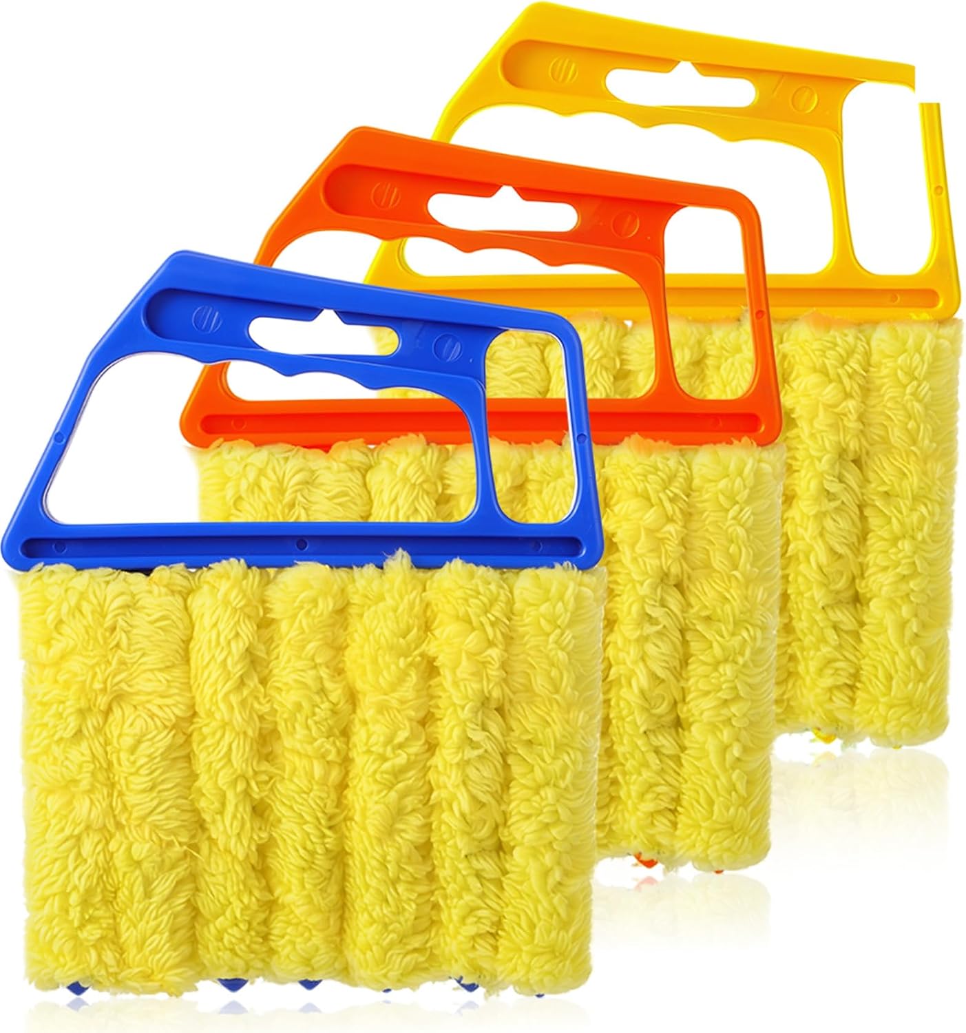 3 Pcs Window Blind Cleaner, Blind Duster for Wood Blinds 7-Finger Tool | for Venetian Blind & Air Conditioner Vents (Orange, Yellow, Blue)