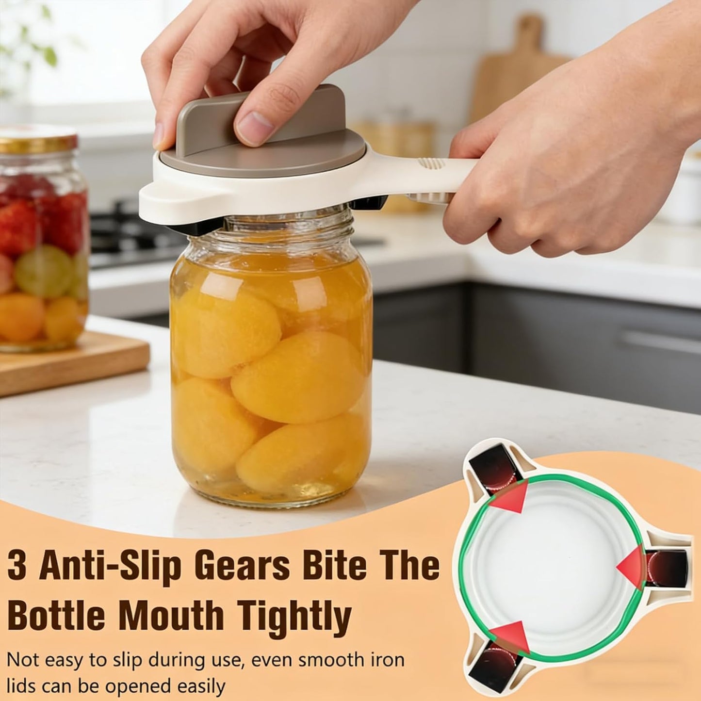 New Jar Opener for Seniors, 4-in-1 Can Openers for Weak Hands & Arthritis Sufferers with Non Slip Teeth, Ergonomic Non-Slip Handle, Fits 1-3.5 Inch Kitchen Mason Jars, Bottle & Cans