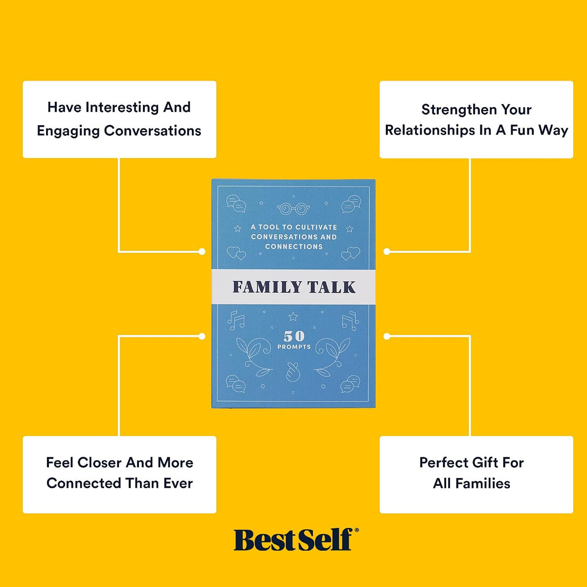 BestSelf Family Talk Deck – 50 Conversation Cards for Kids, Teens & Adults