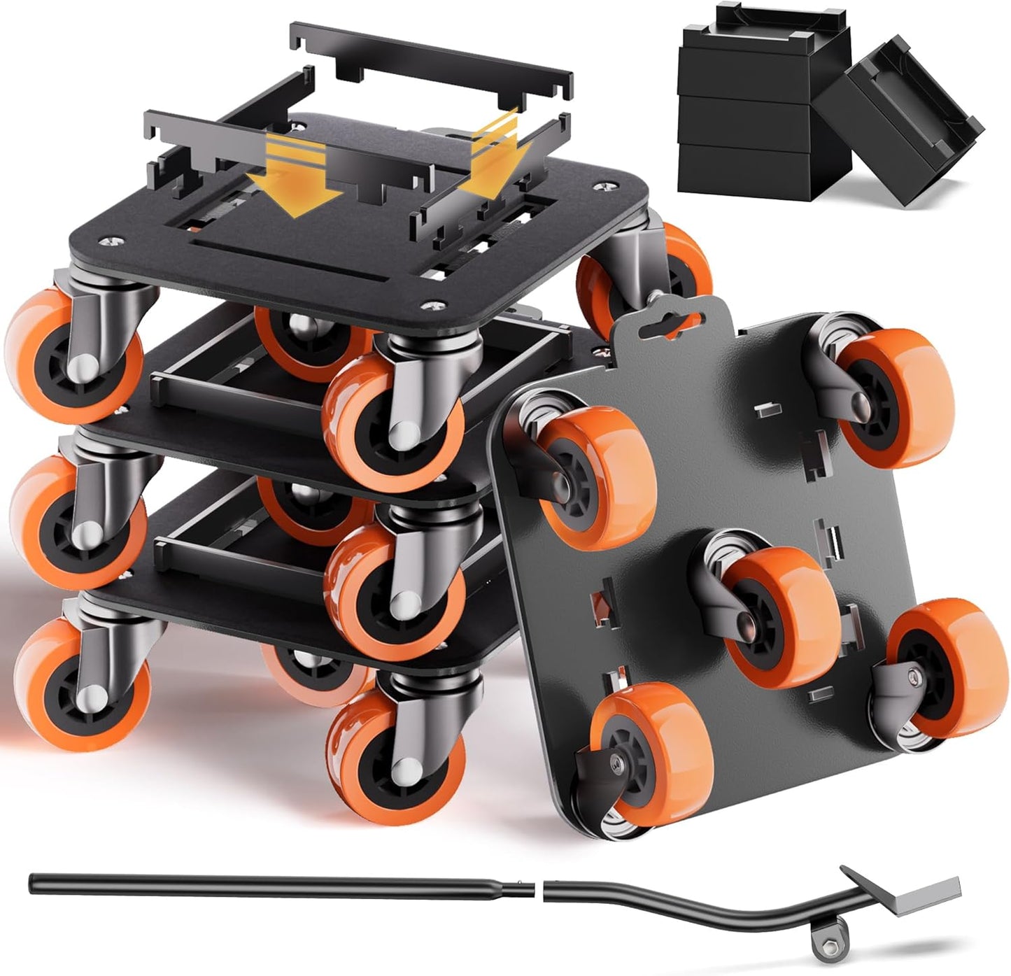 Furniture Movers with Wheels, Upgraded Guardrails for No Slips, Heavy Duty Furniture Dolly, Furniture Sliders with Wheels, Furniture Lifter Tool Included (Orange, 6.3" × 6.3" Pro)