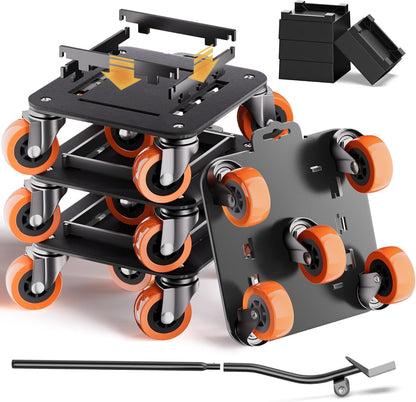 Furniture Movers with Wheels, Upgraded Guardrails for No Slips, Heavy Duty Furniture Dolly, Furniture Sliders with Wheels, Furniture Lifter Tool Included (Orange, 6.3" × 6.3" Pro)