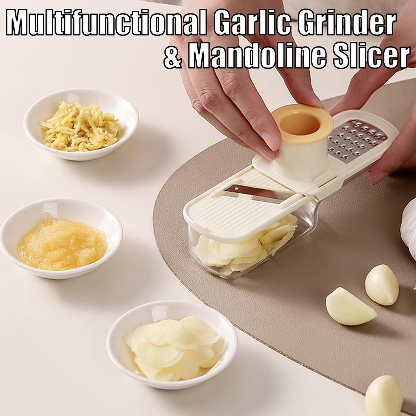 Garlic Slicer Super Thin, Garlic Slicer and Grater, 2026 Mini Multifunctional Garlic Grinder & Mandoline Slicer, Multi-Functional Veggie Shredder Ginger Vegetable Cutter with Container (Green*1 Pc)