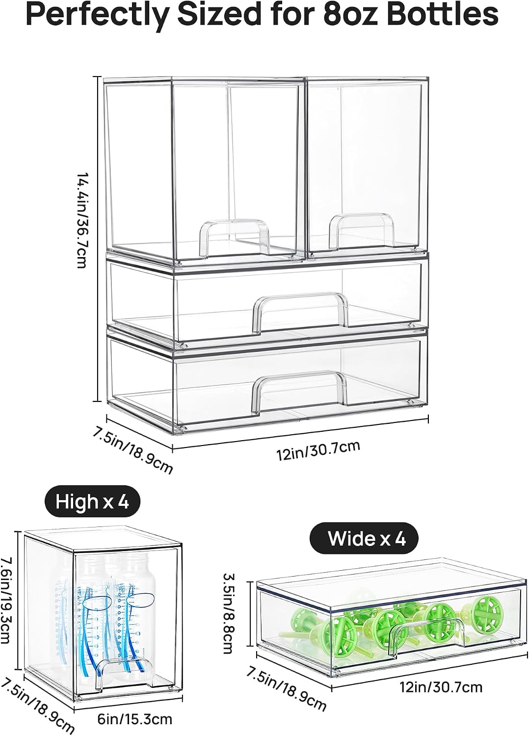 Vtopmart Clear Stackable Storage Drawers Set of 6, Plastic Organizer Bins | Multi-purpose Boxes for Bathroom Accessories Storage, Ideal for Cabinet, Shelf, Pantry, Laundry Room Organization