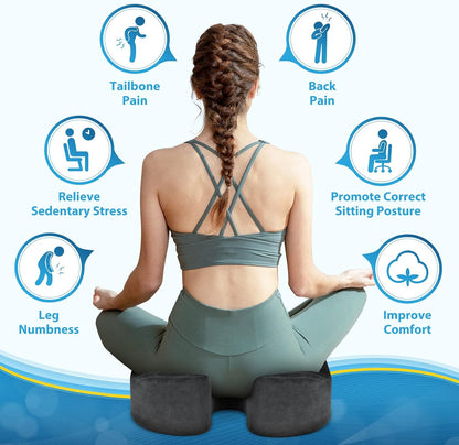 BlissTrends Memory Foam Seat Cushion for Office Chair & Car Seat, Black | 4.7in Ergonomic Tailbone & Sciatica Support with Removable Velvet Cover for Pressure Relief and Long Sitting Comfort
