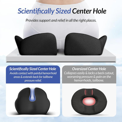 ZIKEE 6" Thickened Donut Pillow Seat Cushion for Hemorrhoid Pain Relief | Ergonomic Memory Foam Seat Cushion, Widened Cutout for Tailbone, Sciatica, Pressure Sores, Pregnancy, Postpartum Recovery