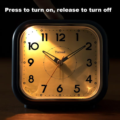 Tinload 4.3" Vintage Retro Analog Alarm Clock, Super Silent Non Ticking Clock with Manual Light, Snooze, Battery Operated, Simply Design, for Living Room, Bedroom, Bedside, Desk(Blue-V2)