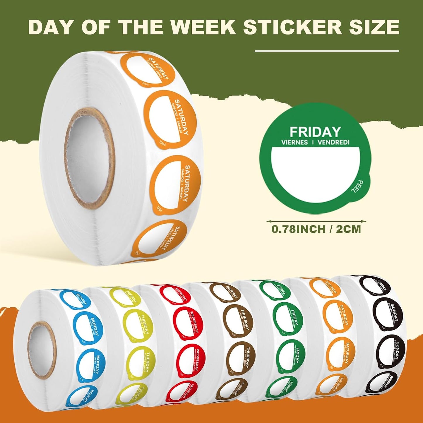 Gilprop 7000 Pcs Removable Day of the Week Labels and Acrylic Label Dispenser, Food Stickers Management Monday Through Sunday Colored Food Self Adhesive Day Dot Sticker