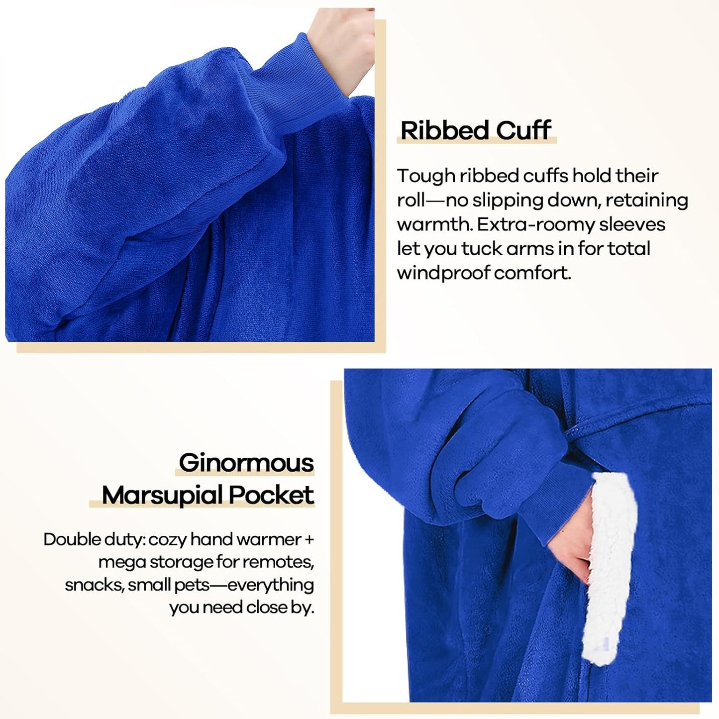 yescool Wearable Blanket Hoodie, Flannel Sherpa Fleece Blanket Sweatshirt for Adults Women Men,One Size Fits All - Colors A