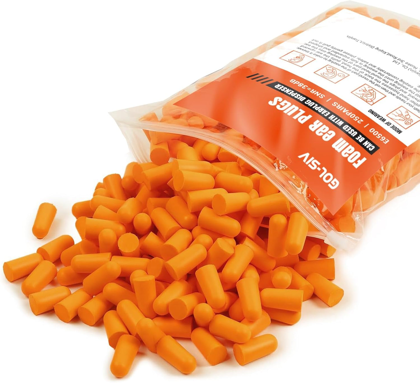 Silicone Corded Ear Plugs, 100 Pairs, SNR 32dB, Orange | Reusable noise reduction earplugs with string. Individually wrapped. For work, construction sites & industrial use.