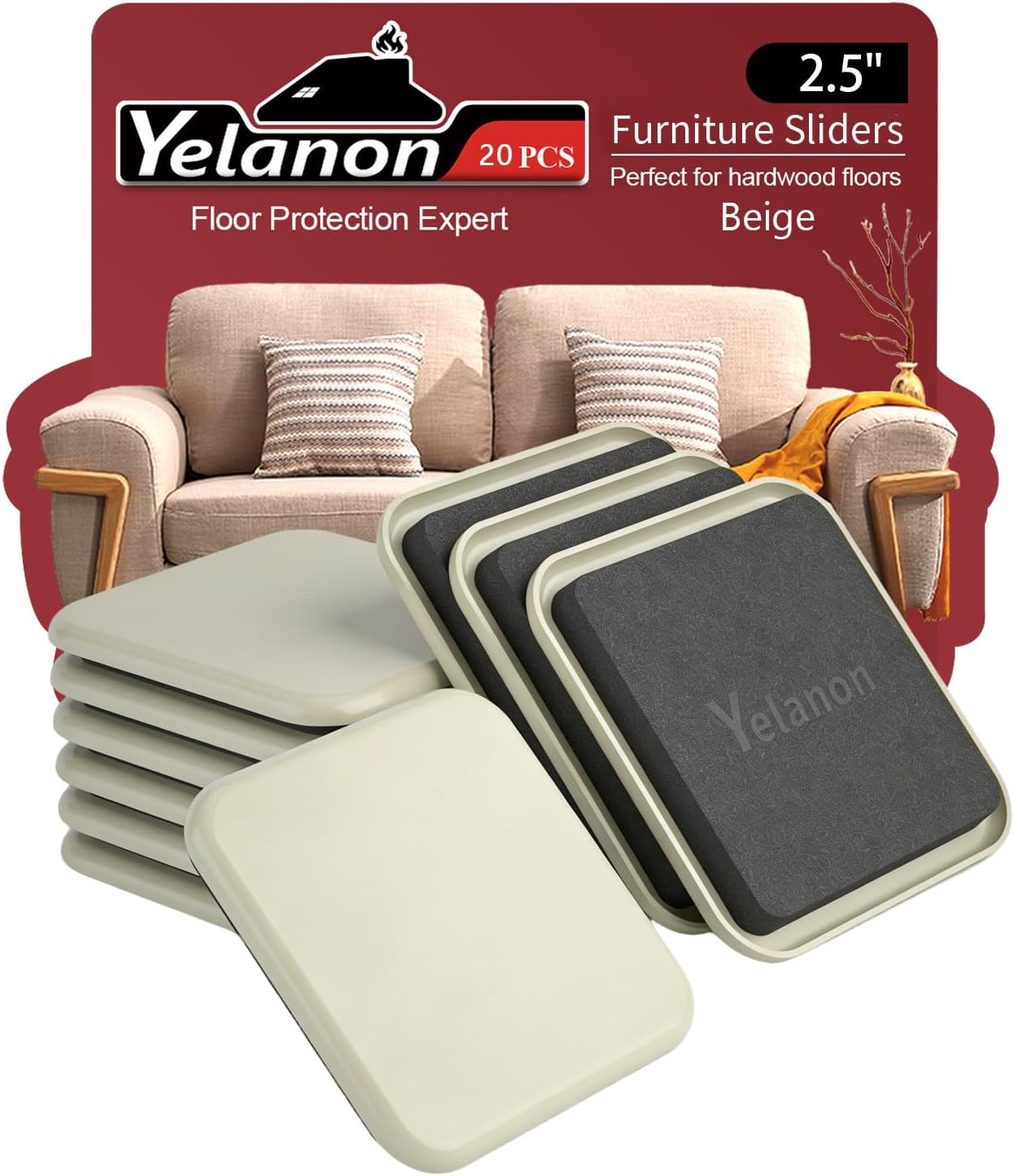 Furniture Sliders for Carpet – 8 Pcs 9.5" Beige Movers | Durable sliders for furniture on carpet. Easy moving pads glide over rug. Long-lasting for heavy furniture. Protects floors.