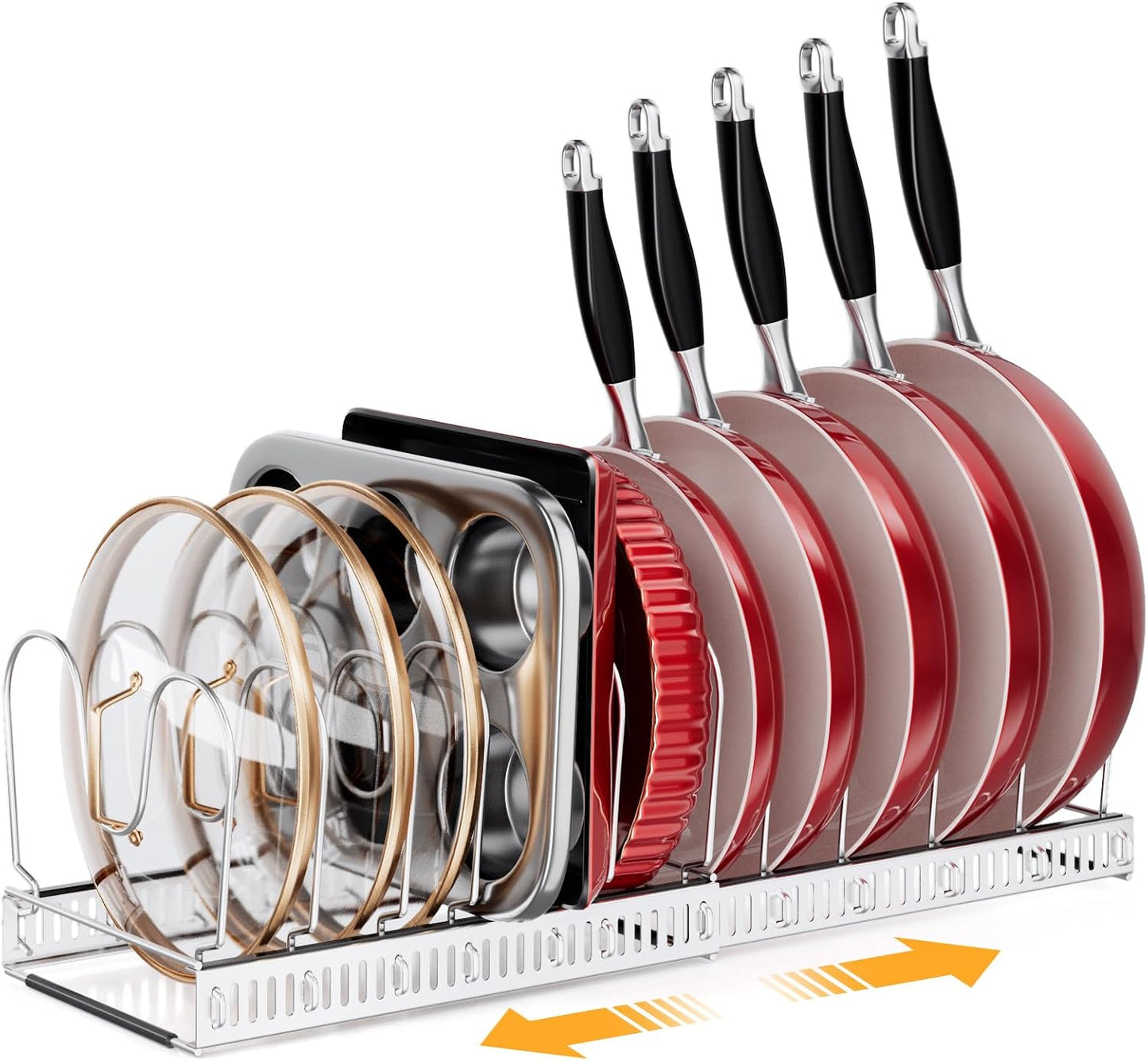 MUDEELA Expandable Pot Pan Lid Organizers inside Cabinet, 10 Divider-Black | Expandable 11.8–22.9", 10 Adjustable Divider, Tool-Free Assembly, Non-Slip, Scratch-Proof, For Pan Lid Cutting Board Bakeware