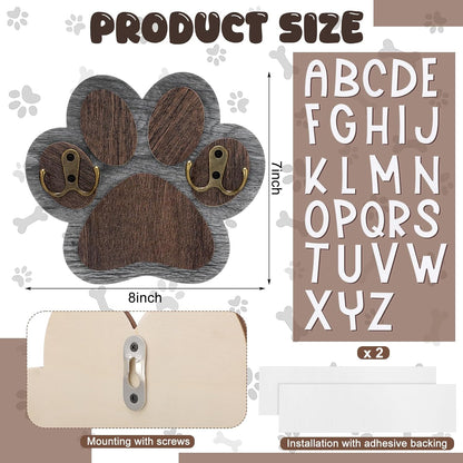 Kathfly Wooden Dog Leash Holder for Wall Paw-Shaped Pet Harness Hanger 52 Letters Leash Hook Hangers Cat Collar Organizer Keychain Towels for Entryway Pet Loss Gifts Keepsake Home Decor (Double Hook)