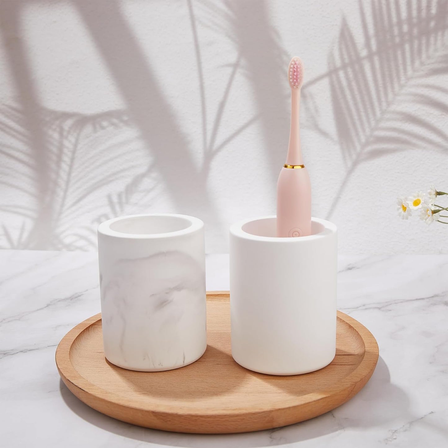 Drying Stone Toothbrush Holder, Diatomite Toothbrush Holders for Bathroom Counter, Quick Drying Electric Toothbrush and Toothpaste Holder Bathroom Organizer, Marble White