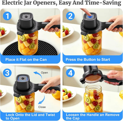Electric Jar Opener for Seniors with Power Clamp Technology, 2-in-1 Patent Automatic Jar & Bottle Opener, 800mAh Rechargeable, Comes with Bonus Anti Slip Gripper Pad for Beer, Dressing and Jars