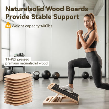 Portable Wooden Slant Board for Calf Stretching Squats Calf Stretcher Pilates Physical Therapy Equipment Adjustable Incline Board for Knees Ankle Heel Feet Leg