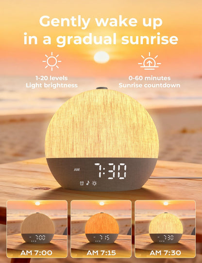 LIORQUE Wake Up Light Sunrise Alarm Clock for Bedrooms with BT Speaker