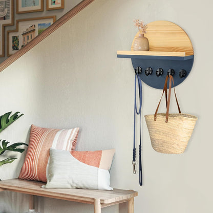 Gurfuy Key Holder for Wall with Shelf - Wood Mail Organizer and Rack with Shelf Hooks Wall Mounted for Entryway Decor Magazines Letter Storage Farmhouse Living Room Bedroom Doorway Green