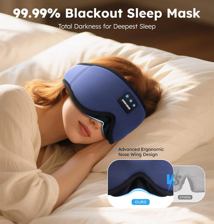 Ice Silk Sleep Mask with Headphones, Sleep Headphones for Side Sleeper with 3D Cups, Bluetooth 5.4 Sleeping Eye Mask, Total Blackout Sleeping Headphones for Women Men (Purple)